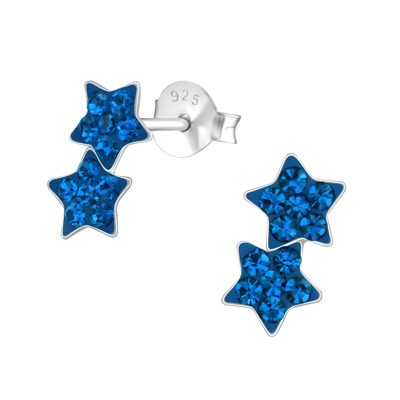Zilveren kinderoorbellen ster met kristal